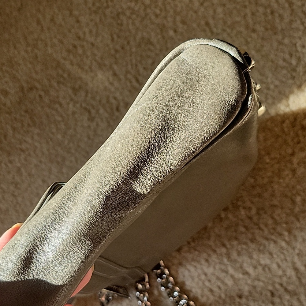 Rebecca Minkoff Metallic Silver Leather Mini MAC Crossbody Bag Studded Bottom - Picture 14 of 17